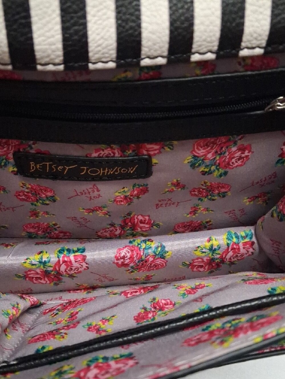 Rehabable Black & White Striped Crossbody Bag with Bow Accent - Picture 6 of 12